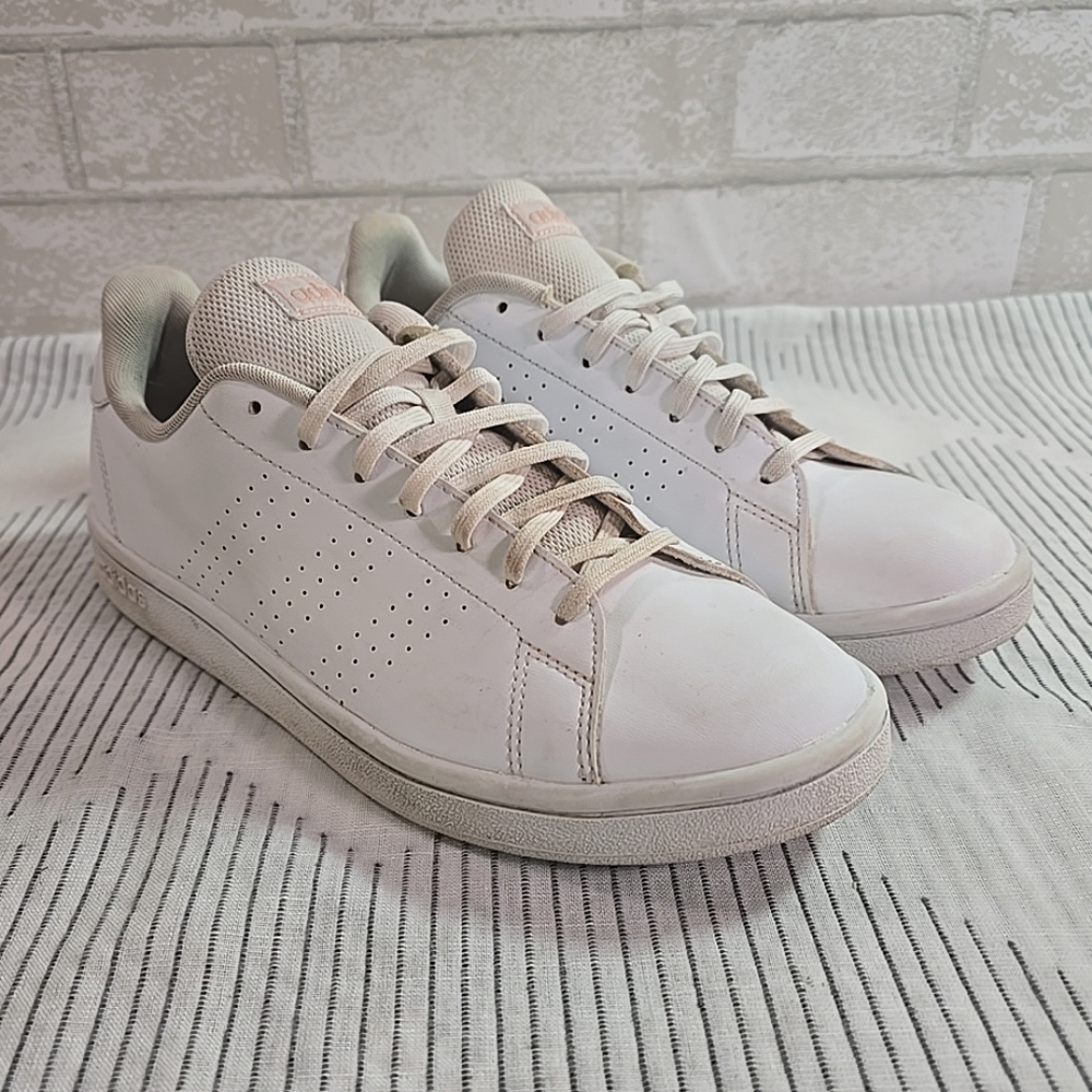 Adidas Three Stripe Sneaker Shoe Advantage Base White Pink Glow Sz 7.5 Women's